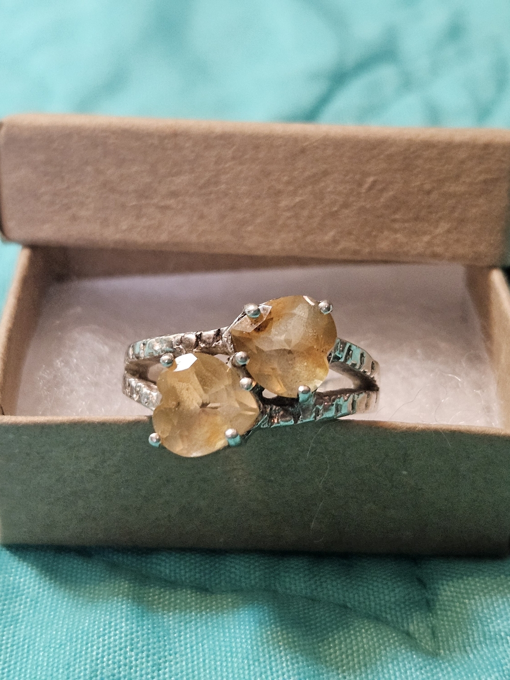 Vintage Citrine Double Stone Sterling Silver Ring SZ 7